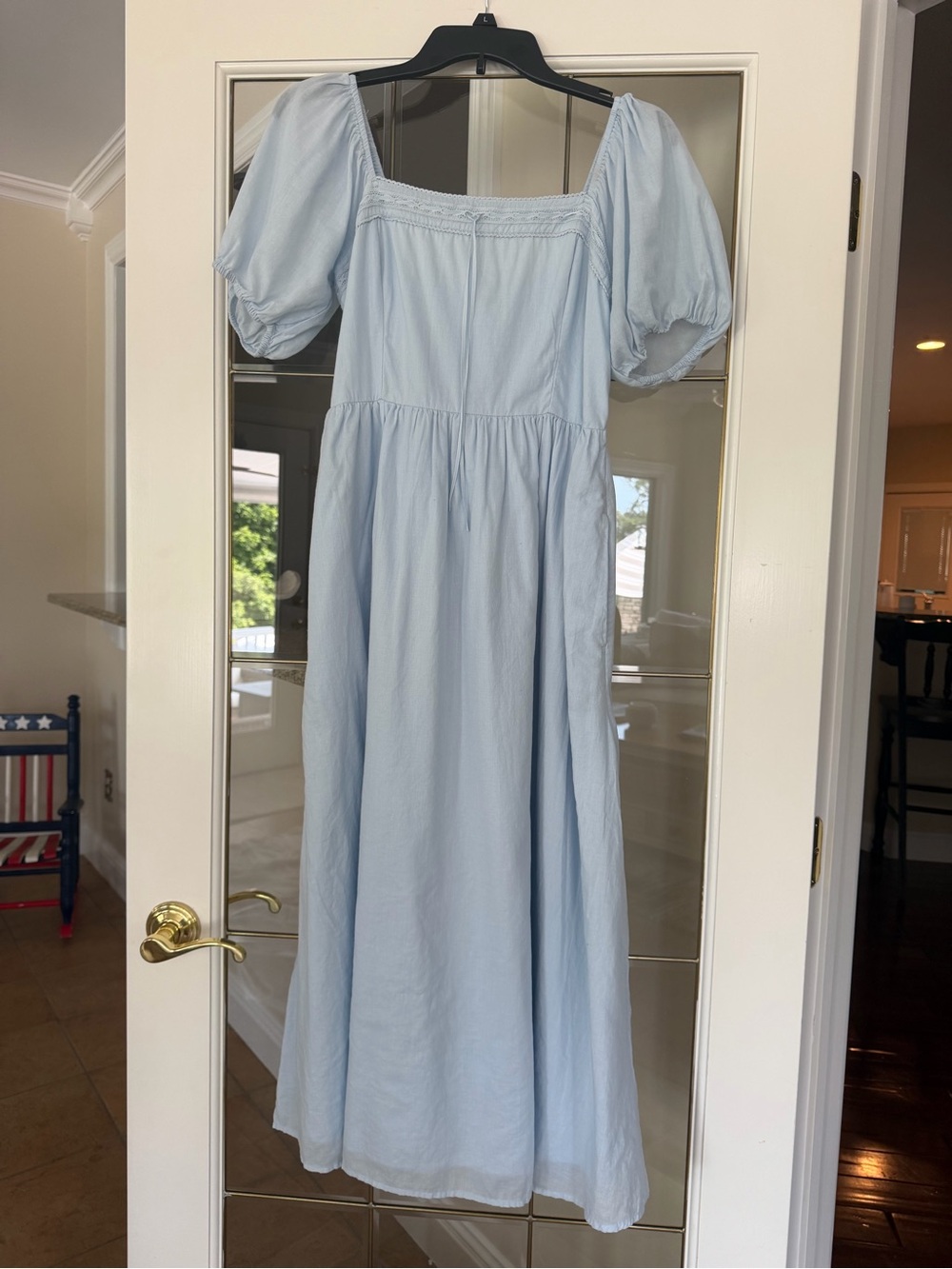Abercrombie & Fitch Light Blue Puff-Sleeve Maxi Dress